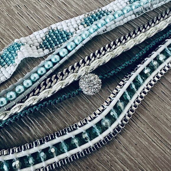 Victoria Emerson Teal Blue Multistrand Beaded Cuff Bracelet - Picture 4 of 5